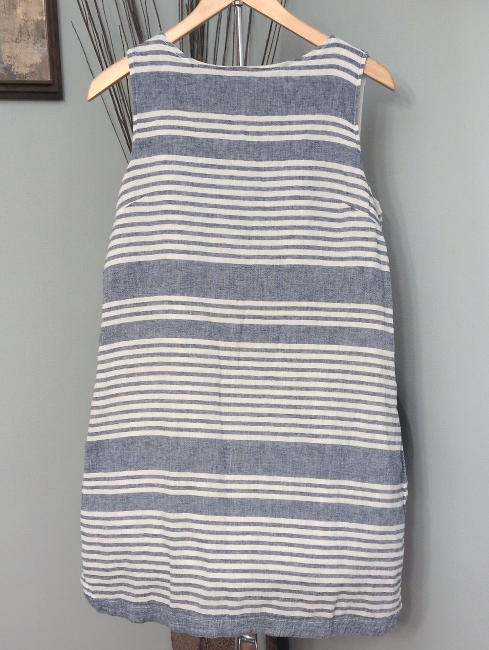 beachlunchlounge Blue and White Striped Sleeveless Shift Dress